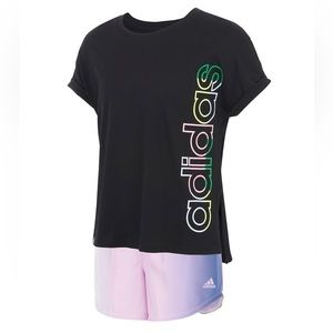 NWT Girl’s Size Medium (10-12 Yrs) Adidas Side-slit Dolman T-shirt Logo Prints